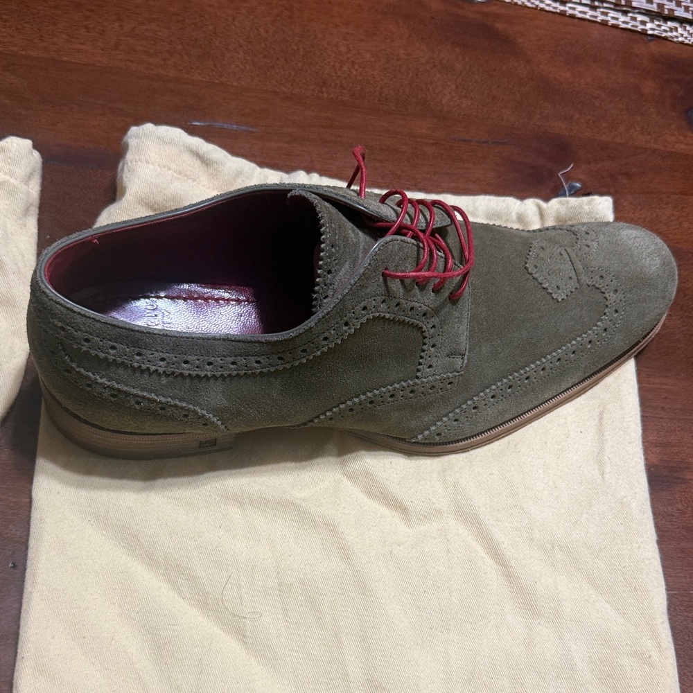 Louis Vuitton Olive Suede Oxfords with Red Laces